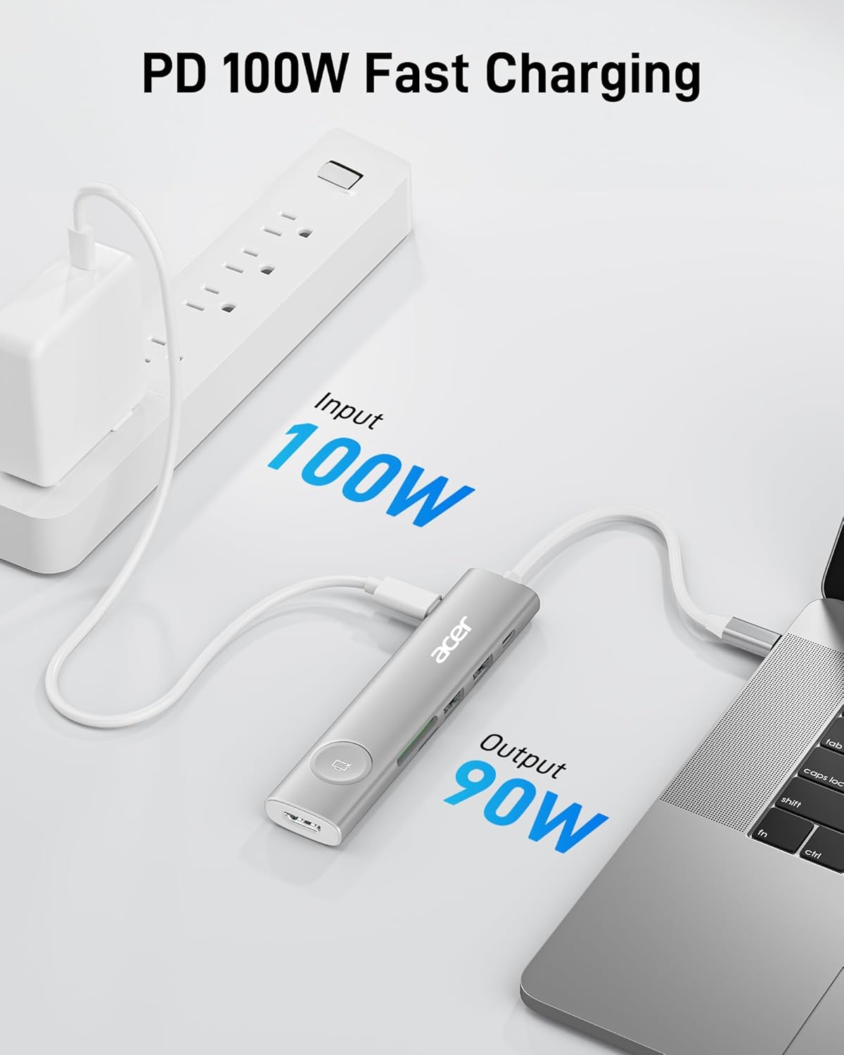 Acer USB C HUB Multiport Adapter, 7 in 1 USB-C to HDMI Adapter with 4K@60Hz, 100W PD, 5Gbps 2*USB-A 3.1, 1*Type-C 3.1, SD Card Reader Type C Dongle for iPhone 16/15, MacBook Pro/air, iPad, Acer