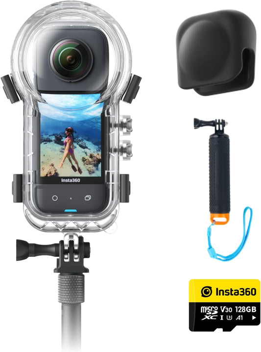 Insta360 X3 Invisible Dive Kit - Waterproof 5.7K 360 Action Camera, Dive Case, Selfie Stick, Dual 1/2" 48MP Sensors, Stabilization, 360 Horizon Lock, 4K Single-Lens, AI Editing