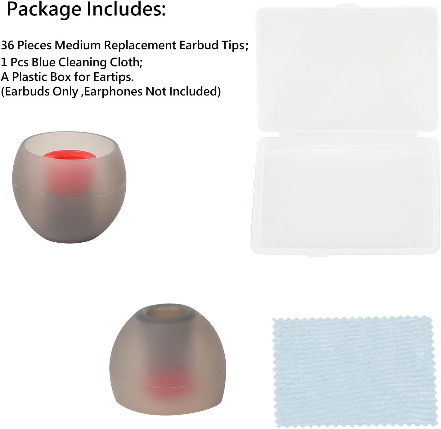 36 Pieces Medium Earbud Tips Soft and Comfortable Ear Bud Replacement Pieces Silicone Fit Most in-Ear Headphones，Inner Hole 3.8mm -5.5mm，Medium Black and Red Earbud Replacement Tips