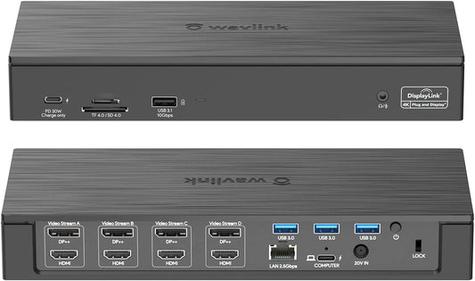 USB C Docking Station, 20-in-1 Universal Displaylink Dock Quad 4K Dual 5K@60Hz Display with 100W Power Delivery/100W DC Charging, 4 HDMI, 4 DisplayPort 1.2, 2.5G Ethernet, USB3.1/3.0, SD/TF 4.0 Slot