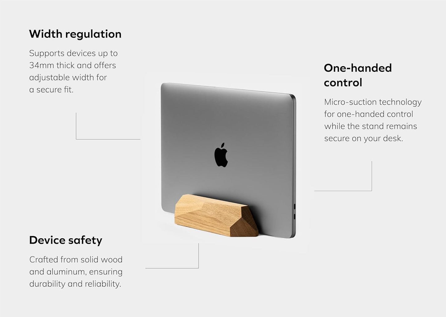 Oakywood Vertical Laptop Stand Wood - Adjustable Wooden Dock for Desk, Compatible with All MacBook Pro, MacBook Air, iPad, Handmade Oak Wood, Computer Stand, Laptop Holder
