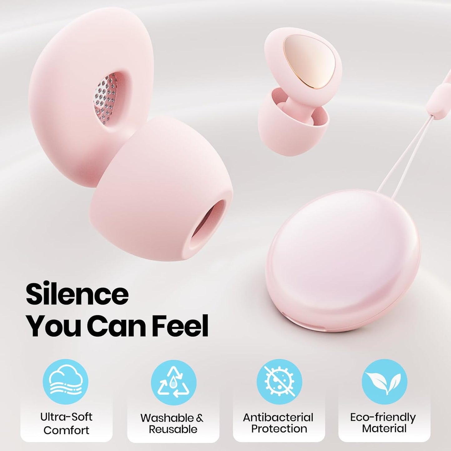 Ear Plugs for Sleeping Noise Cancelling, 45dB Reusable Silicone Ear Plugs for Concert, 8 Tips Earplugs for Noise Reduction, Hearing Protection Earplugs for Sleep, Concert, Snoring, Work, Pink