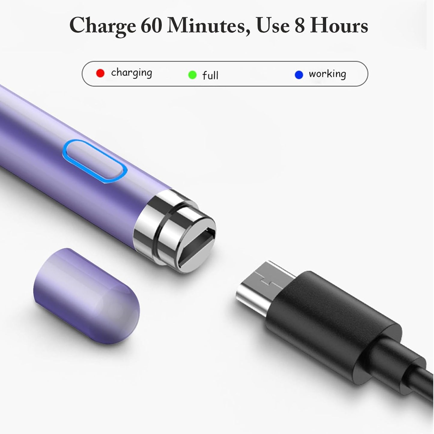 DOGAIN Active Stylus Pen for Touchscreen, iPad Pencil 1.5mm Fine Point Pen, Digital Pens Rechargeable for Tablet, Stylus Pens Compatible with iPad Air/Mini/Pro/Android/iPhone and Most Device - Purple