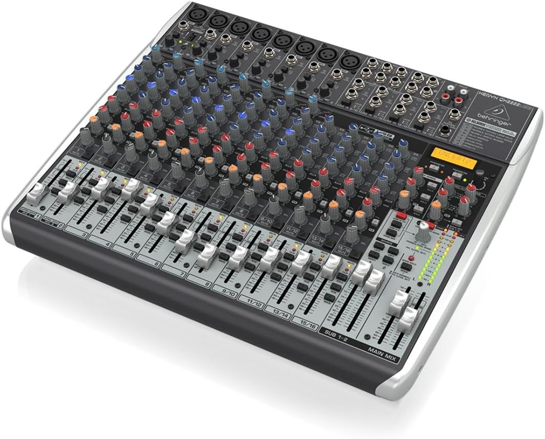 Behringer Xenyx QX2222USB Premium 22-Input 2/2-Bus Mixer with Xenyx Mic Preamps and Compressors, KLARK TEKNIK Multi-FX Processor, Wireless Option