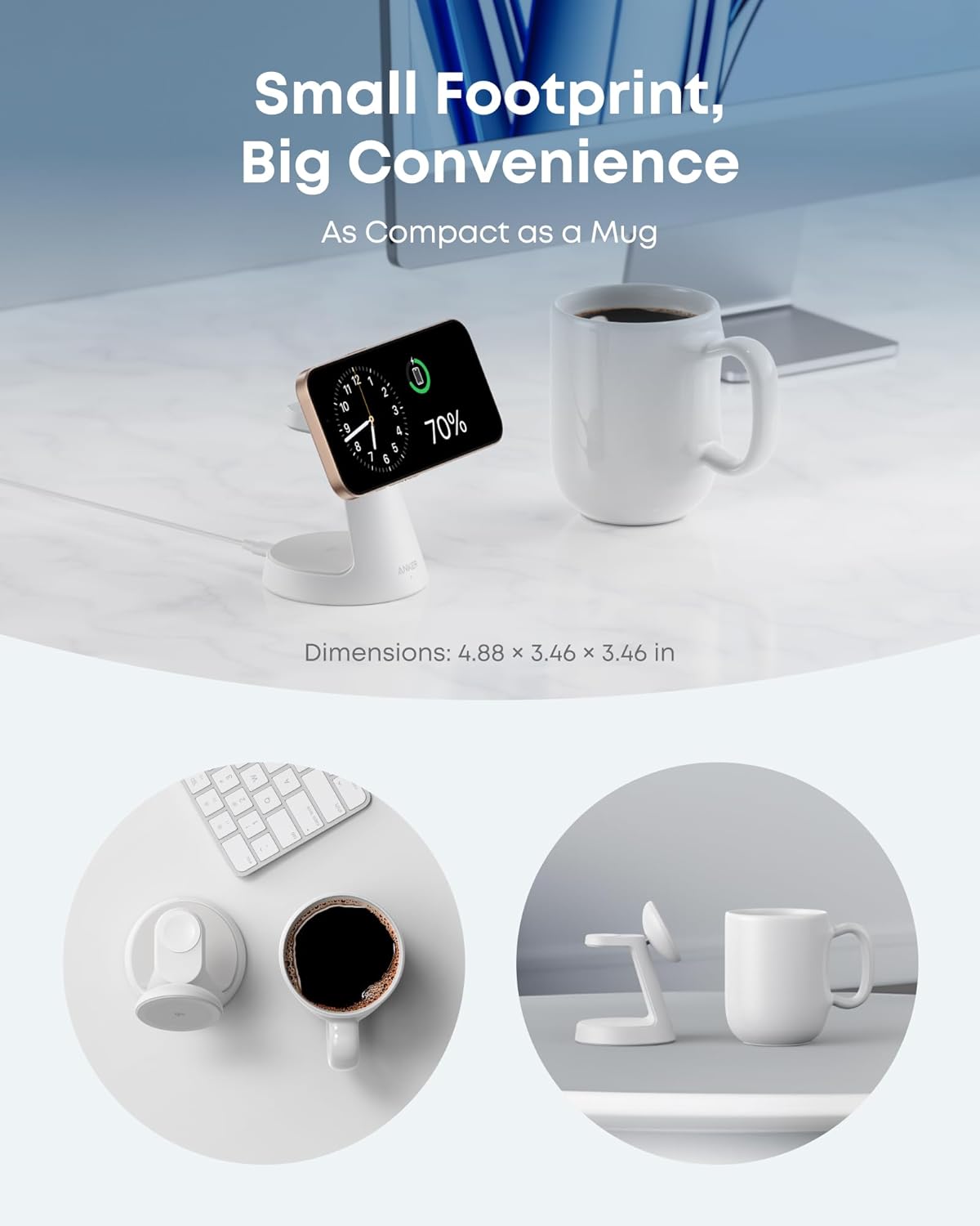 Anker MagSafe Charger Compatible, MagGo 3-in-1 Charging Station, Nano Charging Stand, Qi2 Certified 15W Magnetic Wireless Charger Dock Stand, For iPhone16/15/14, Apple Watch,AirPods (Adapter Included)