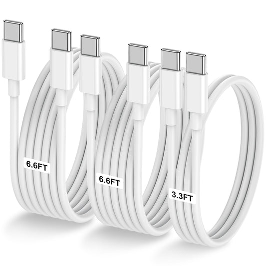 3-Pack [3.3FT+6.6FT+6.6FT] 60W USB C to USB C Cable, Type C to Type C Cable,Fast Charging Cable for iPhone 16 15 Pro Plus Pro Max，for Galaxy S24 S23, for iPad Pro/Air, for MacBook Pro/Air and More