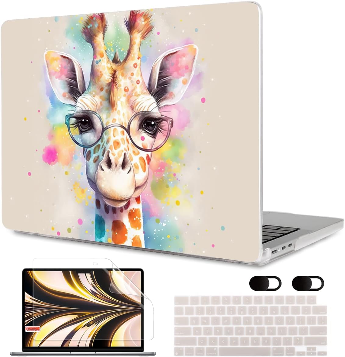 MEEgoodo Case for M4/M3/M2 MacBook Air 13.6 inch 2025 2024 2022, Fit Model A3240/A3113/A2681, Laptop Hard Shell with Keyboard Cover & Screen Protector Compatible with MacBook Air 13 inch, Giraffe