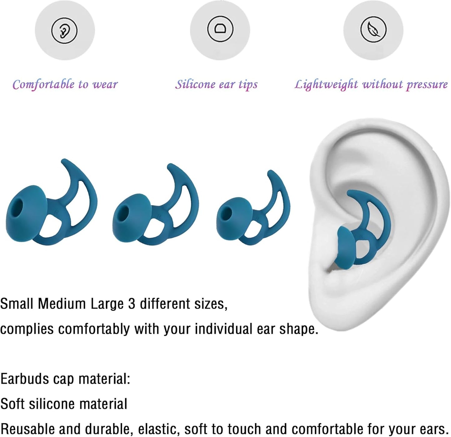 Ear Bud Pads Replacement Ear Tips Silicone Earbud Tips Compatible with Bose Quietcomfort and Sport Headphone Rubber Tips Earbud Covers Eartips 3 Pairs S M L Blue