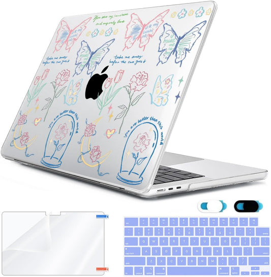 Compatible with MacBook Air 13.6 inch Case 2025 2024 2023 2022 Release M4 A3240 M3 A3113 M2 A2681 with Touch ID, Plastic Hard Shell Case&Keyboard Cover&Screen Film&Webcam Cover, Line Flower