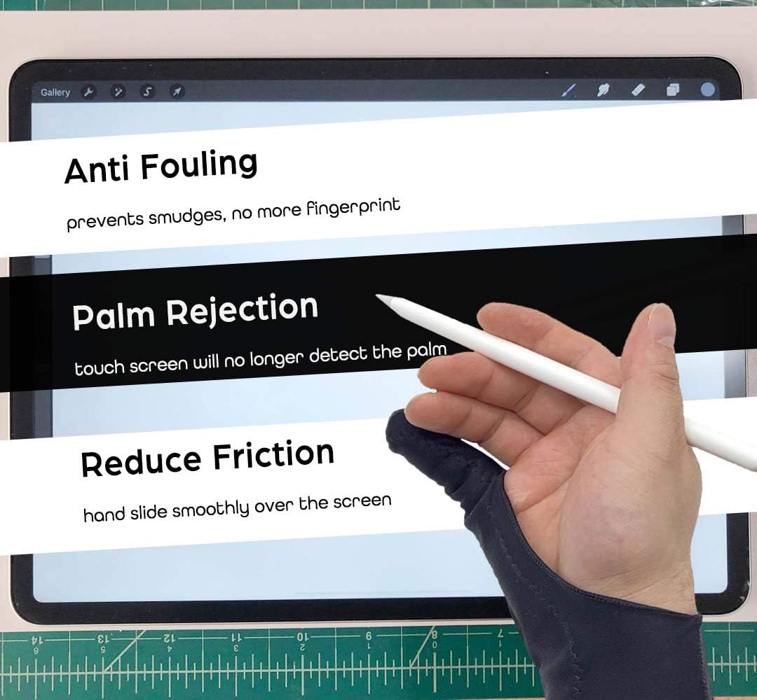 AKX Artist Glove Small - 2 Pack Palm Rejection Drawing Gloves for Graphic Tablet, iPad - Smudge Guard, Reduce Friction, 1-Finger, Elastic Lycra, Good for Left and Right Hand, Black | AK-01