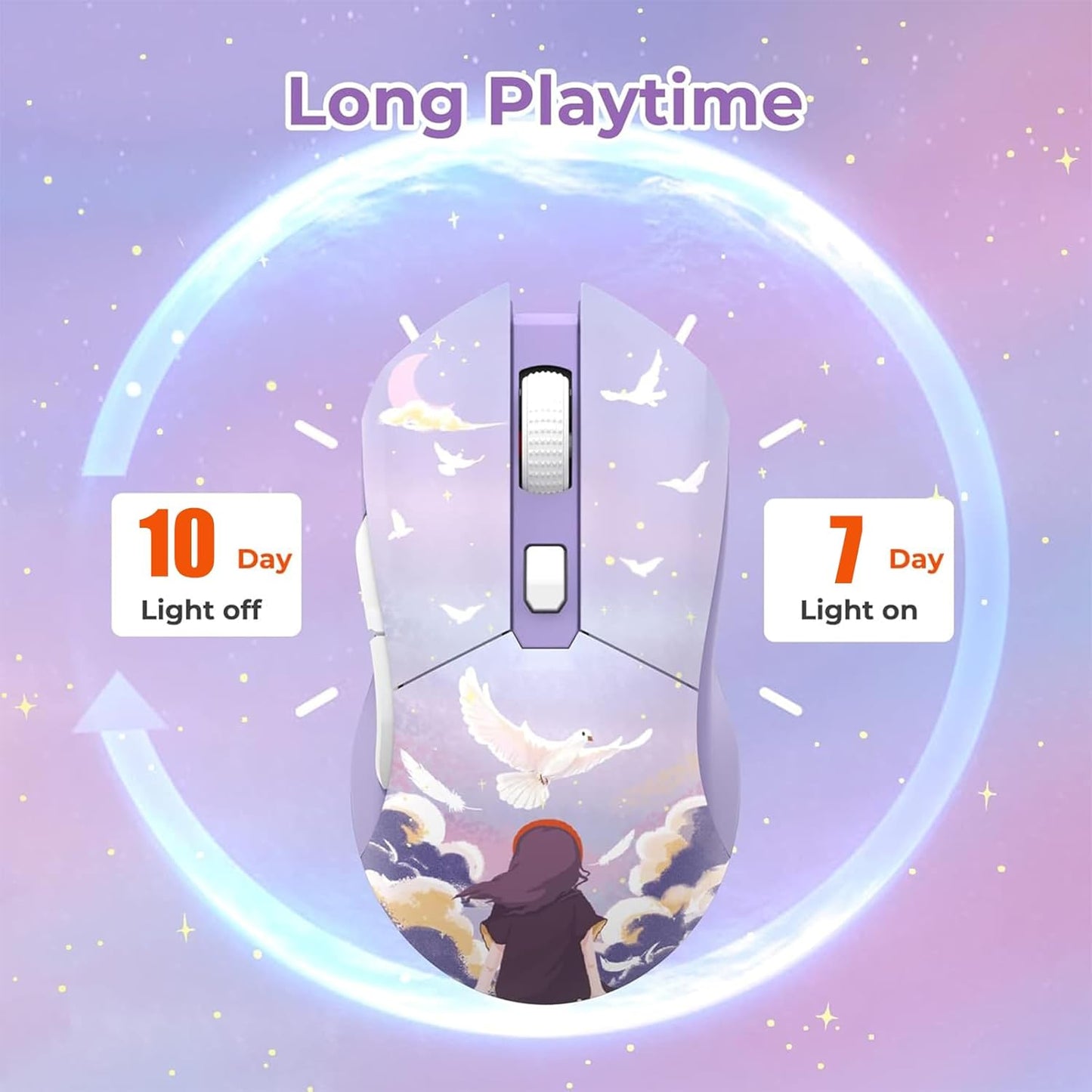 DAREU Wireless Gaming Mouse with Charging Dock Rechargeable RGB,12K DPI,7 Programmable Buttons High-Precision Sensor [300IPS] [1000Hz] for PC Notebook Mac