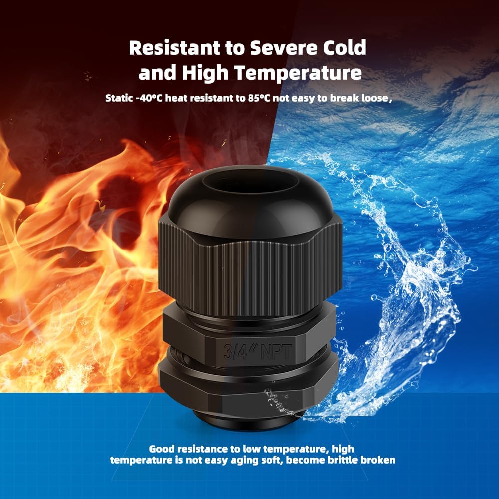 Cable Gland 12 Pack 3/4" NPT Waterproof Adjustable Connector Strain Relief Cord Connectors Joints Nylon with Gaskets…