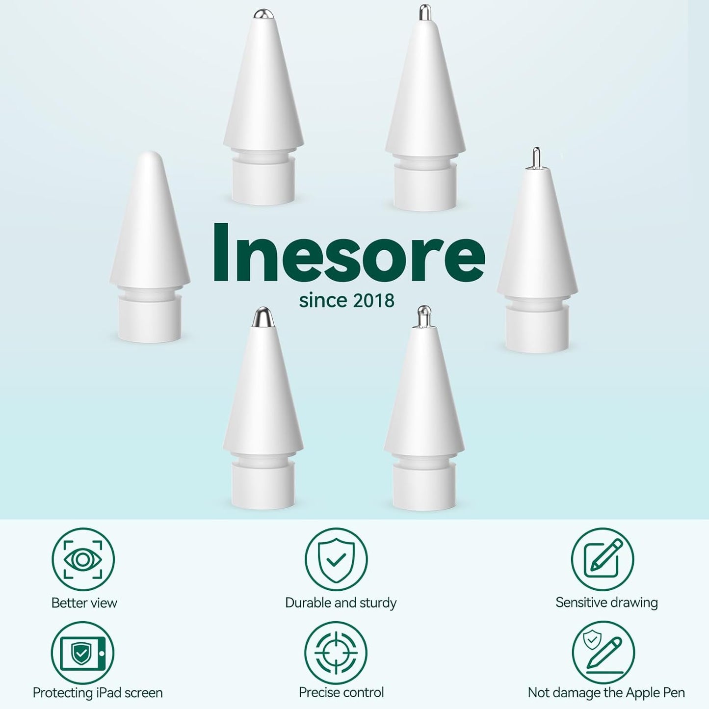 Inesore 6 Styles Replacement Tips for Apple Pencil Pro,Multiple Options Metal Durable Nibs Accessories for Apple Pencil Pro/2nd Generation/1st Gen/USB-C (6 Pack)