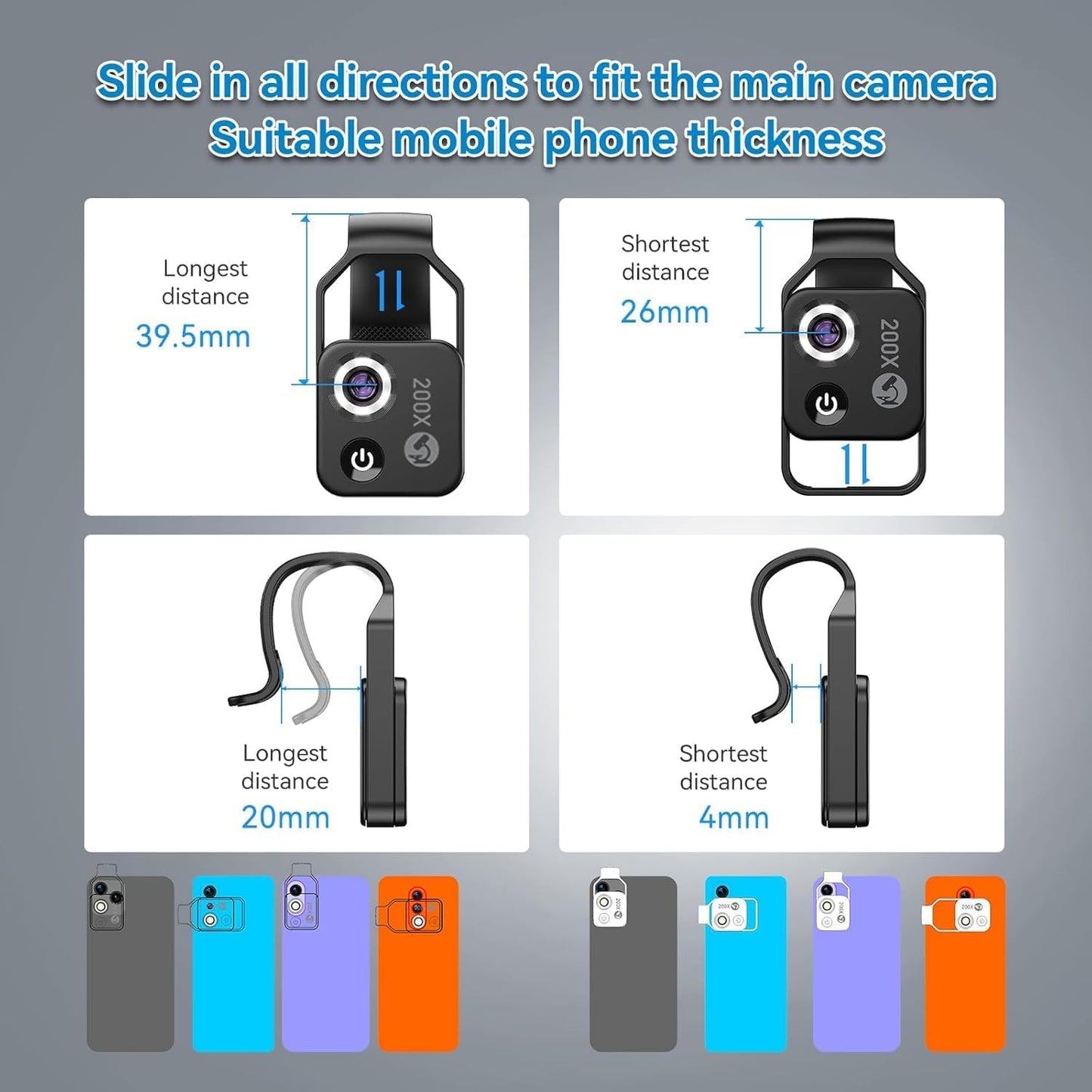 APEXEL 200X Phone Microscope Lens, Nano Zoom Phone Micro Lens for iPhone Android with LED Light CPL Universal Clip, Nanozoom Mini Pocket Digital Microscope, Portable Smartphone Macro Lens Camera