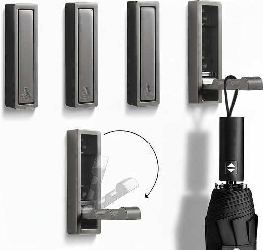 Folding Wall Hooks,4 Pack Rustproof Zinc Alloy Folding Coat Hooks,Heavy Duty Foldable Gold Wall Hooks for Hanging Clothes,Hat,Towel,Bathrobe,Key,Bag,Backpack (Gray)