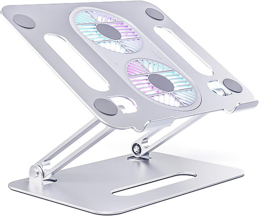 Adjustable Laptop Stand Laptop Cooling Pad with Fan USB Hub Compatible with 10 to 15 Inches Notebook Computer, Ergonomic Computer Riser for Desk, Aluminum Alloy Laptop Radiator-Silver