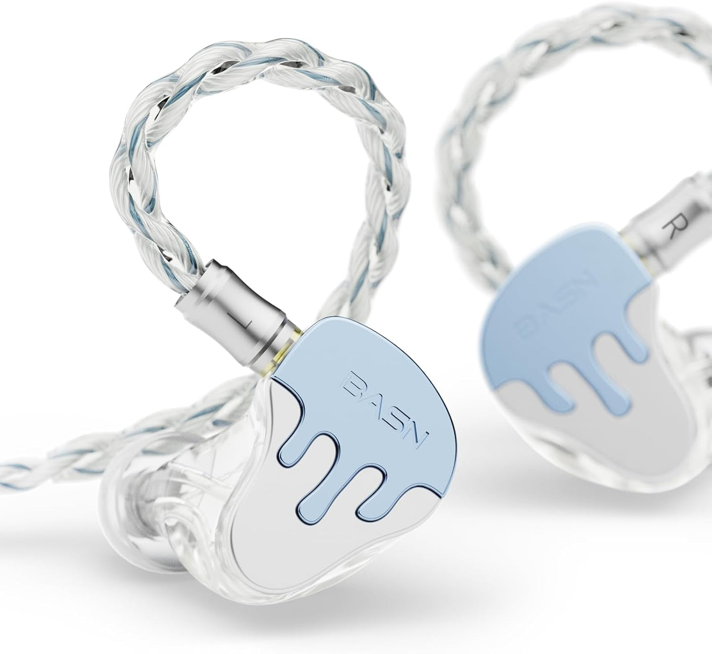 BASN BmasterX in Ear Audio Monitor, Hybrid 6 Drivers IEM Earphones with Crystal Clear Sound, Detachable Cable Plus Carrying Case & Fit Kit for Musician, Stage, Studio (3.5mm/4.4mm Jack, Blue/White)