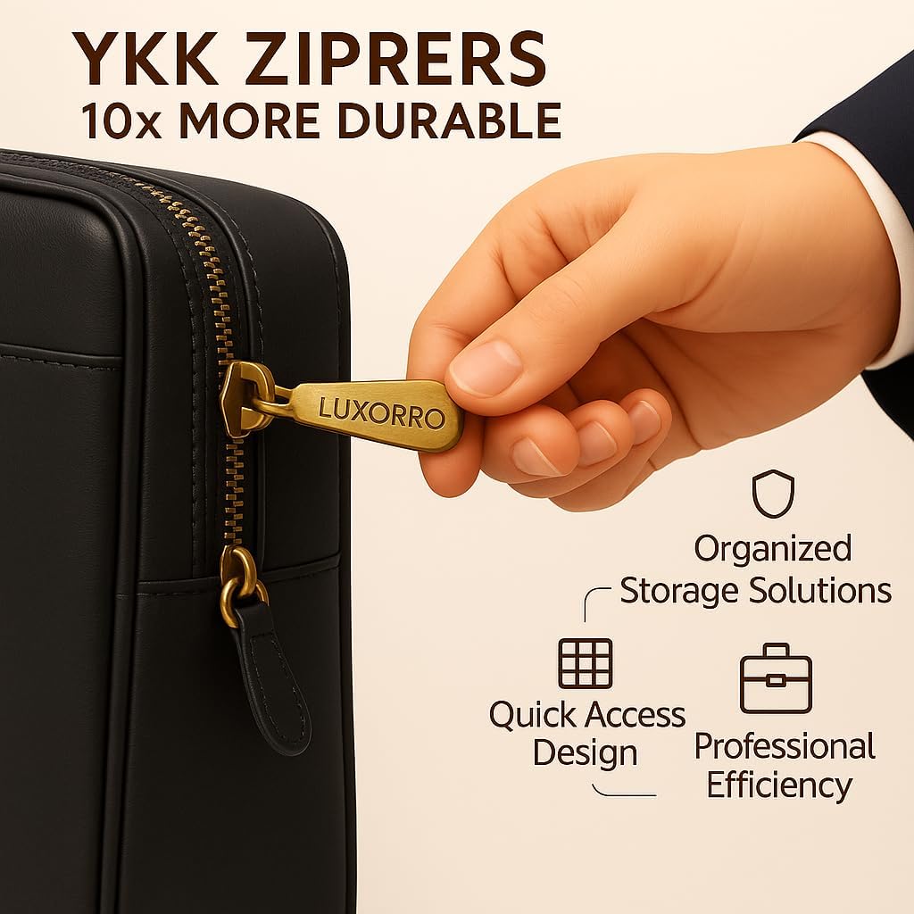 Luxorro Professional Leather Briefcase for Men with YKK Zippers – TSA-Friendly, Fits 17" Laptop, Handcrafted Full-Grain Leather, Ideal Executive Gift (Black)