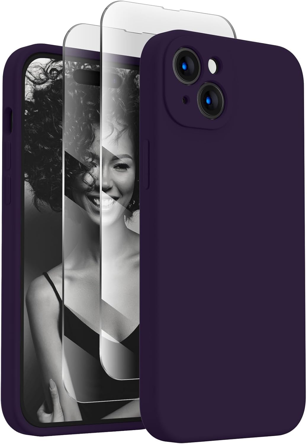 FireNova Designed for iPhone 15 Case, Silicone Upgraded [Camera Protection] Phone Case with [2 Screen Protectors], Soft Anti-Scratch Microfiber Lining Inside, 6.1 inch, Purple