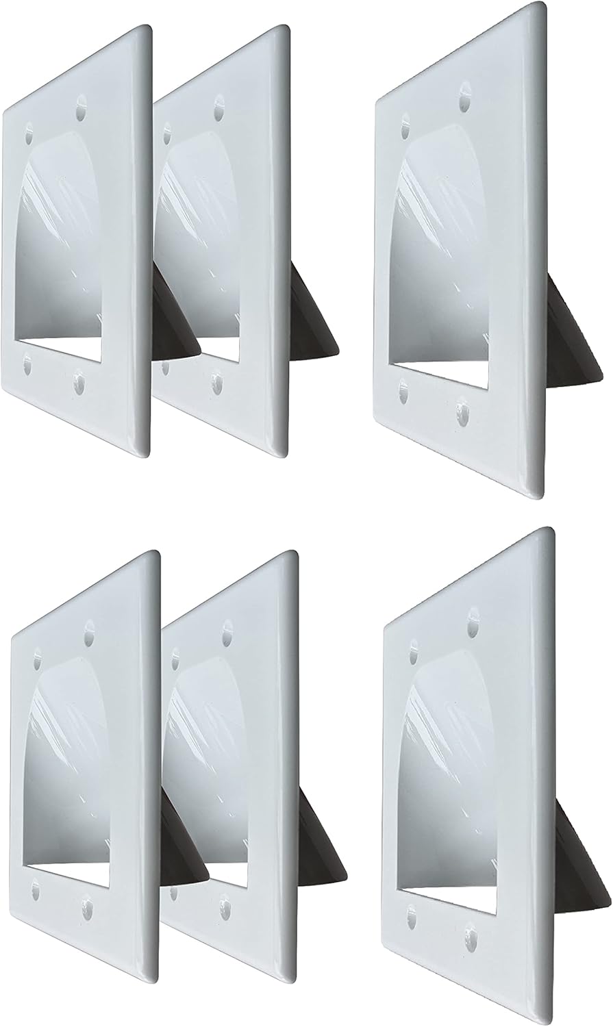 BestMounts - 6 Pack in Wall Cable Management TV Cord Hider for Wall Mounted TV - Recessed Wall Plates Cable Pass Through - Dual Gang Behind Wall Cable Management up to 8-10 Low Voltage Cords (White)