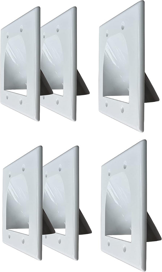 BestMounts - 6 Pack in Wall Cable Management TV Cord Hider for Wall Mounted TV - Recessed Wall Plates Cable Pass Through - Dual Gang Behind Wall Cable Management up to 8-10 Low Voltage Cords (White)