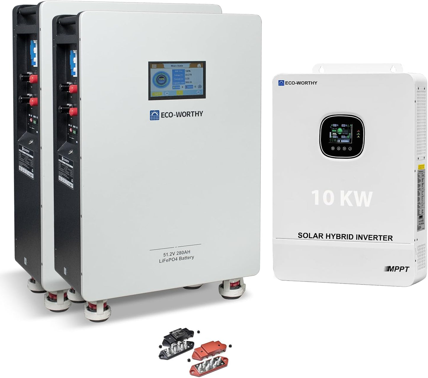 ECO-WORTHY 28.7kWh Home Power Station, 48V 280Ah (2 Pack) LiFePO4 Battery with Communication, 10KW Inverter for Home Backup, Off-Grid, Emergency Solar System