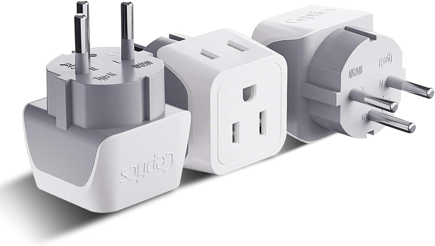 Ceptics Israel Plug Adapter - 2 in 1 Type H Adapter, US to Jersusalem Plug Adapter - Israel, Palestine Travel Adapter Plug, - Dual USA Inputs, CE, RoHS - 3 Pack