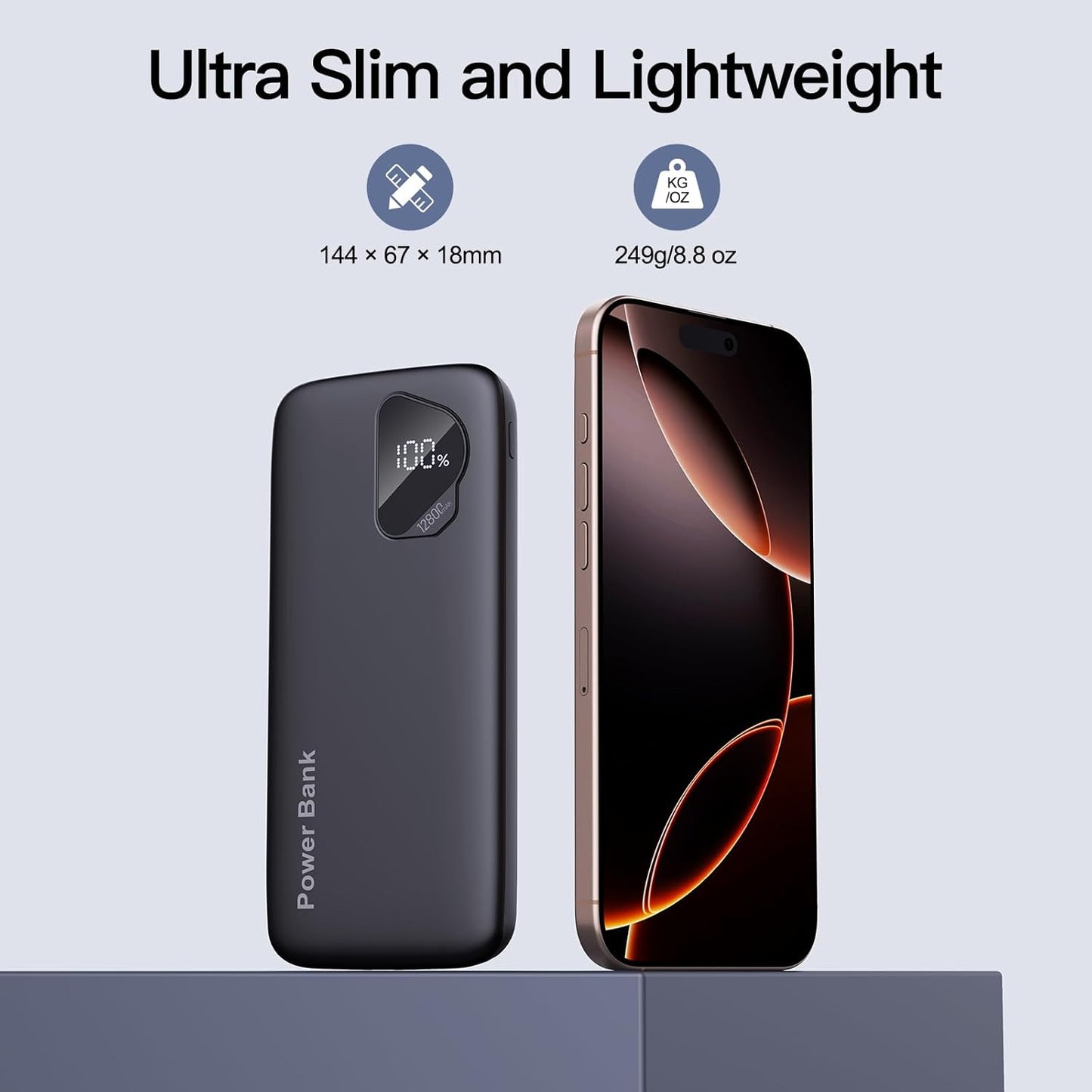 2025 Portable Charger with Built in Cables, 12800mAh Travel Essential Battery Pack, 4 Outputs 2 Inputs Slim Power Bank with Cord Wires Compatible with iPhone,Samsung,Android (2 Pack)