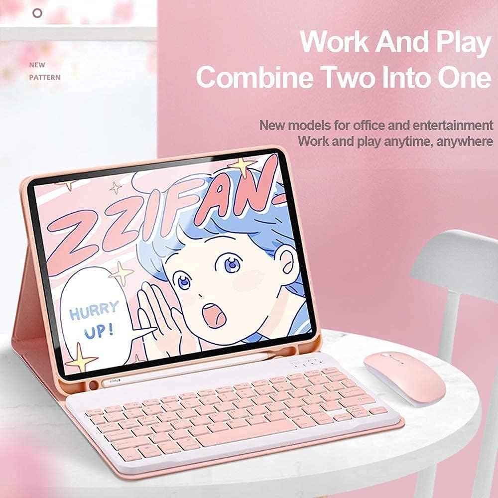 AnMengXinLing Keyboard Case for iPad 11th(A16)/iPad 10th Generation 2022 with Mouse Detachable Wireless Bluetooth Keyboard Pencil Holder Slim Leather Cover for iPad11/iPad10, Pink