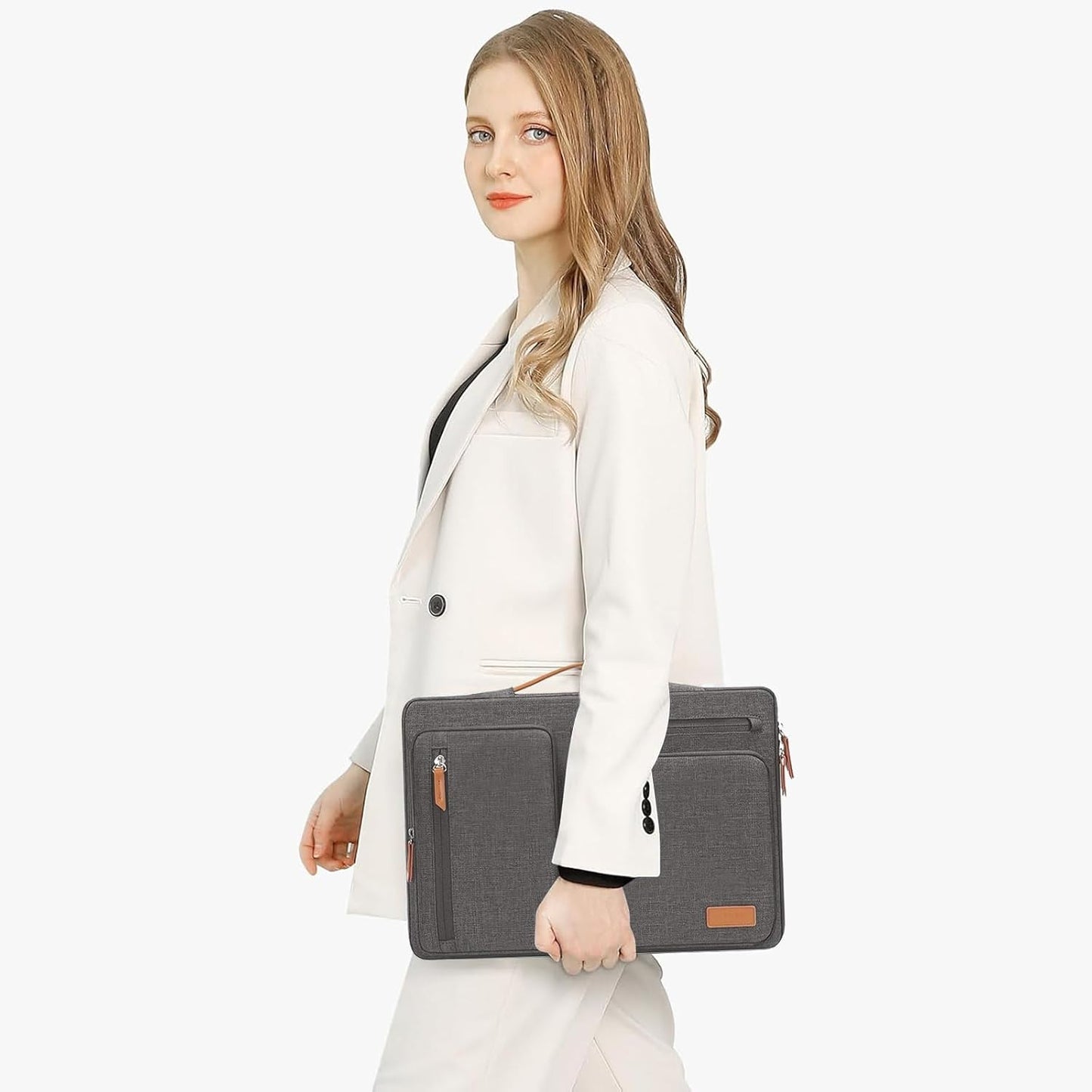 MOSISO 360 Protective Laptop Case 15 inch, 15 inch Laptop Sleeve Compatible with MacBook Air M4 M3 M2 2025 2024 2023, Dell XPS Plus, Side Open Carrying Case with 4 Zipper Pockets&Handle, Taupe Gray