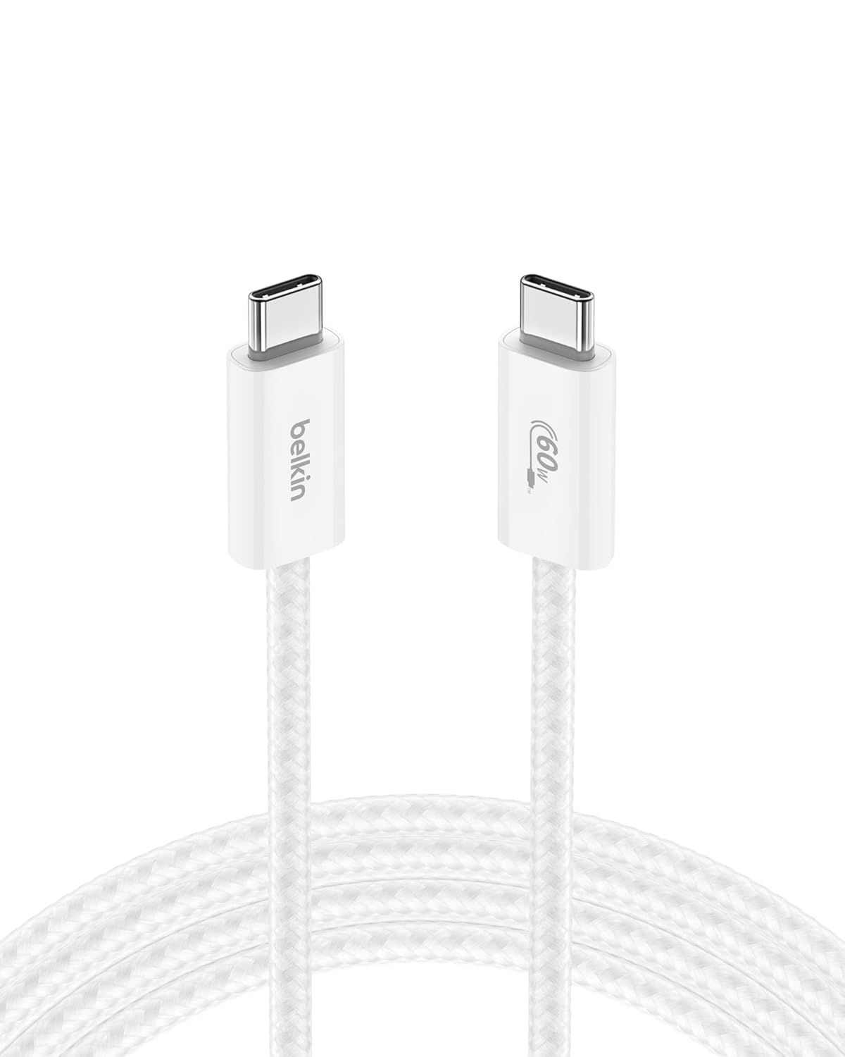 Belkin USB C to USB C Cable, 6.6ft, 60W - Type C Charger, iPhone Charger Cord, Soft, Braided, Flexible for iPhone 16, Galaxy S25, Pixel 9, Airpods, iPad Pro, Tablet & More, Travel Essentials - White