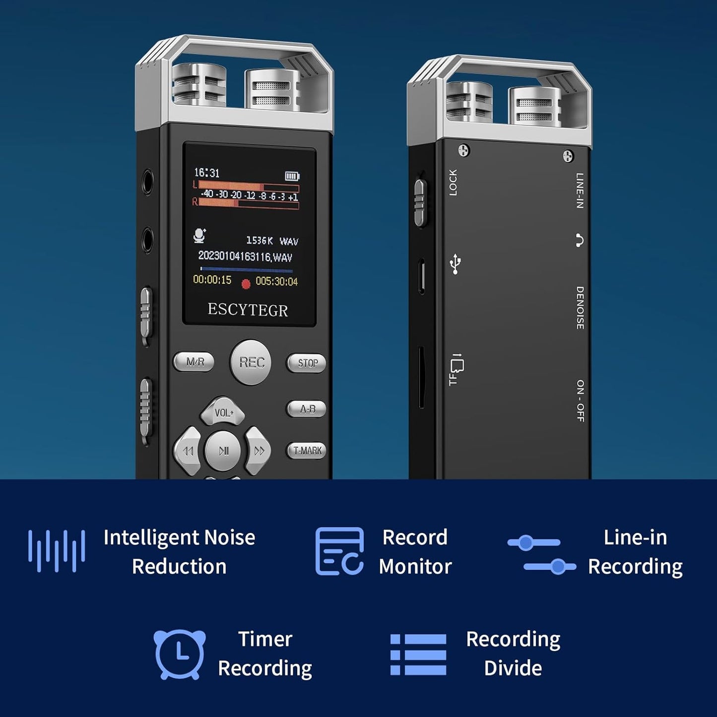 144GB Digital Voice Activated Recorder 1536KBPS Audio Voice Recorder with Playback Recording Device Dictaphone Sound Tape Recorder with Password Protection for Lectures,Meetings