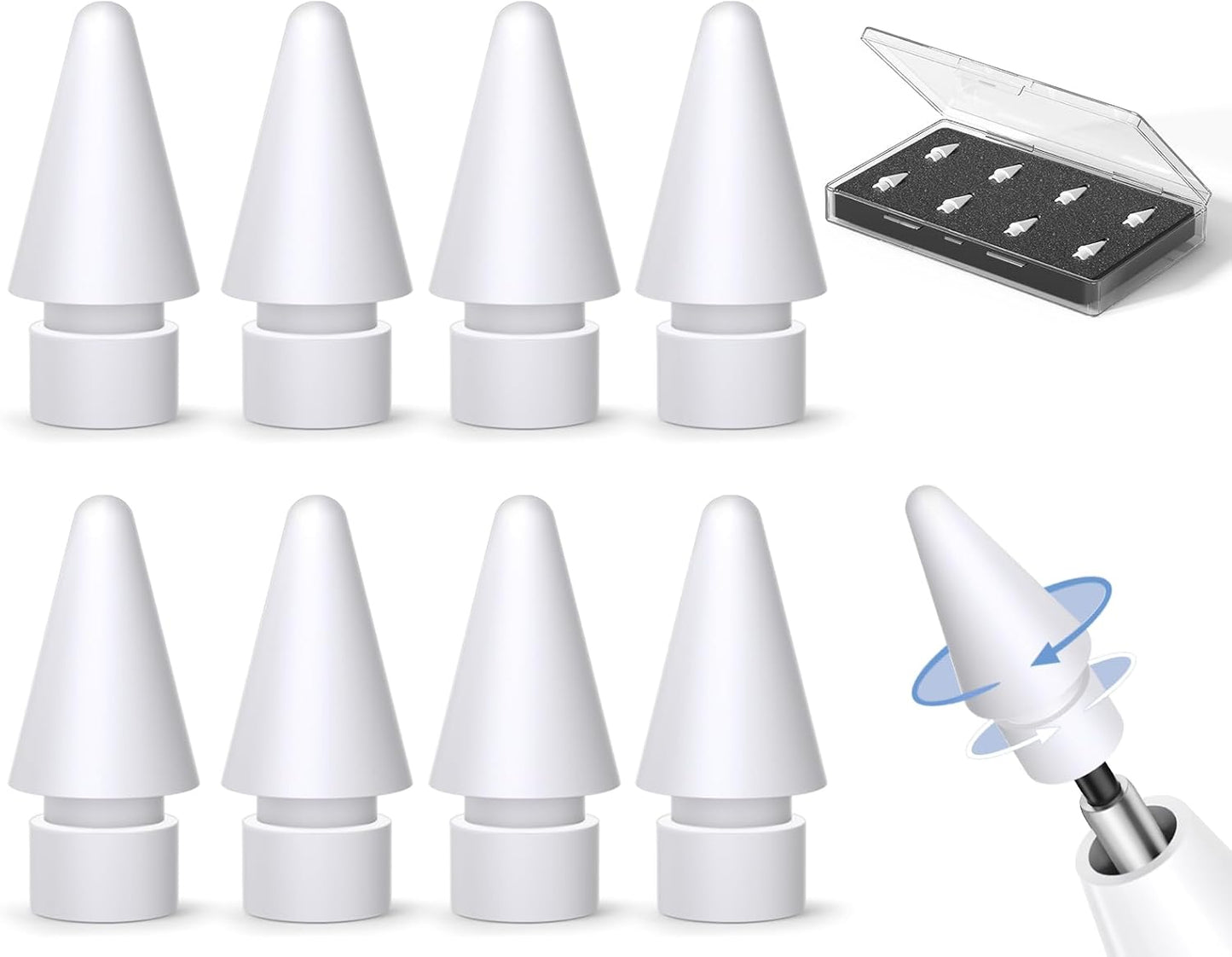 Inesore 8 Pack for Apple Pencil Tips Replacement Accessories,Compatible with Apple Pencil Pro/2nd Generation/1st Generation/USB C,iPencil Nib for iPad Pro/Air/Mini,for Drawing Writing