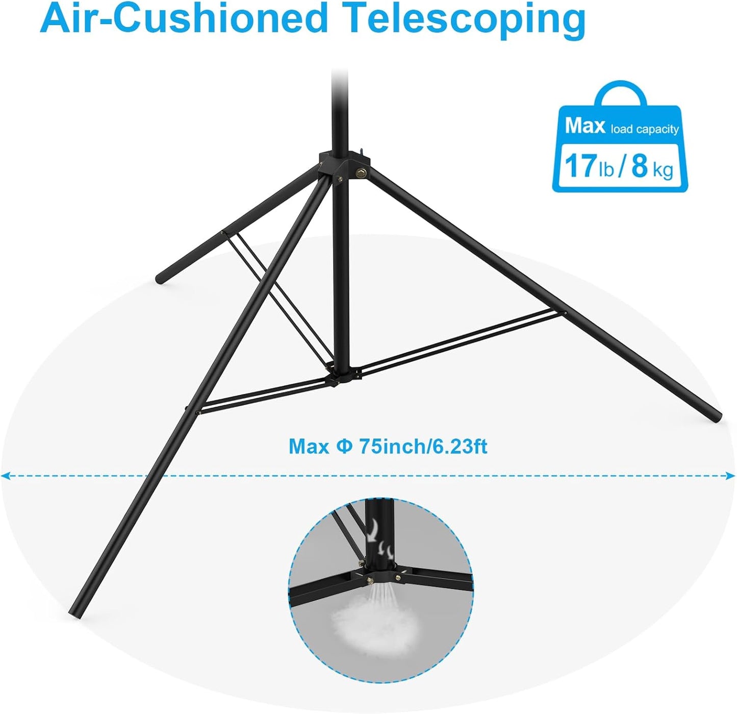 20FT/6M Tripod Stand - Heavy Duty Tripod Stand - Tall Tripods Air-Cushioned Telescoping Light Stand for Photography Overhead Shots, Sports(Aluminum Alloy)