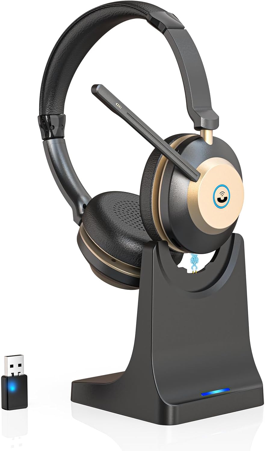 Earbay Wireless Headset with Mic for Work, Bluetooth Headset V5.3, AI Noise Cancelling Mic & 2.4G USB Dongle, 50 Hrs Work Time Wireless Headphones with Mic Mute for Work from Home/Call Center/Teams