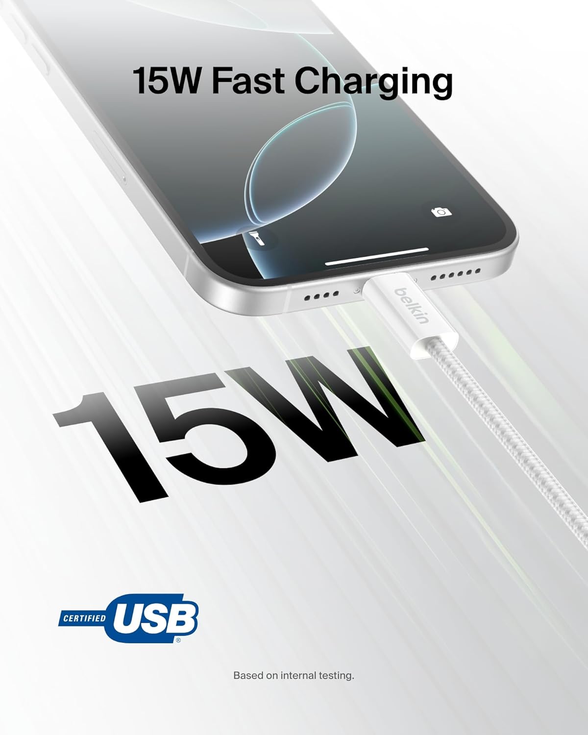 Belkin USB A to USB C Cable, 9.9ft, 15W - Type C Charger, iPhone Charger Cord, Soft, Braided, Flexible for iPhone 16 & 15, Galaxy S25, Pixel 9, iPad Pro, Airpods Pro, Switch & More - White