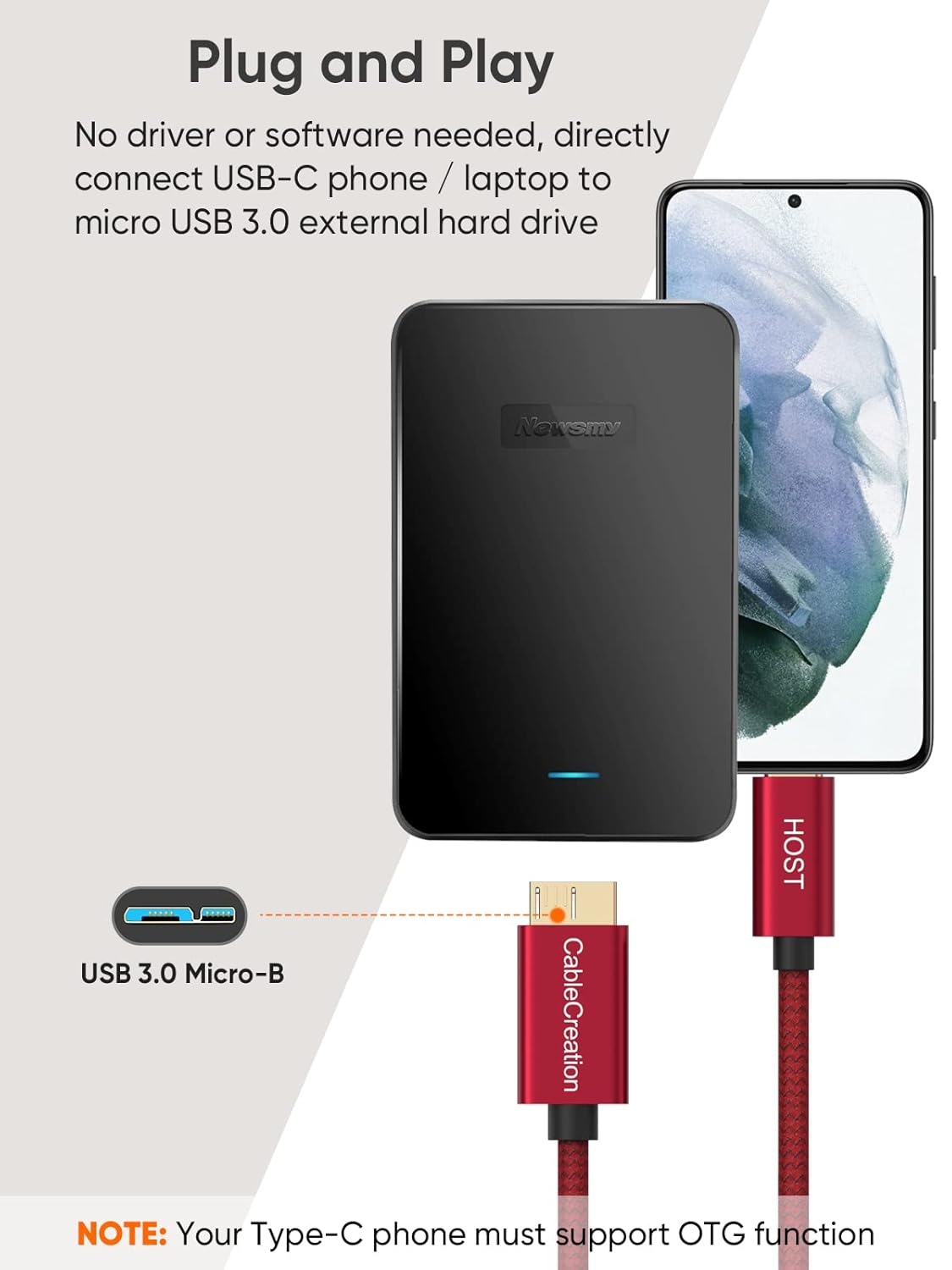 CableCreation 1FT USB C to Micro B Cable,10Gbps Speed External Hard Drive Braided,USB 3.1 Type C to Micro B Work for iPhone 15 Series,Seagate WD Westgate My Passport,MacBook Pro/Air, iPad/Tablet,Red