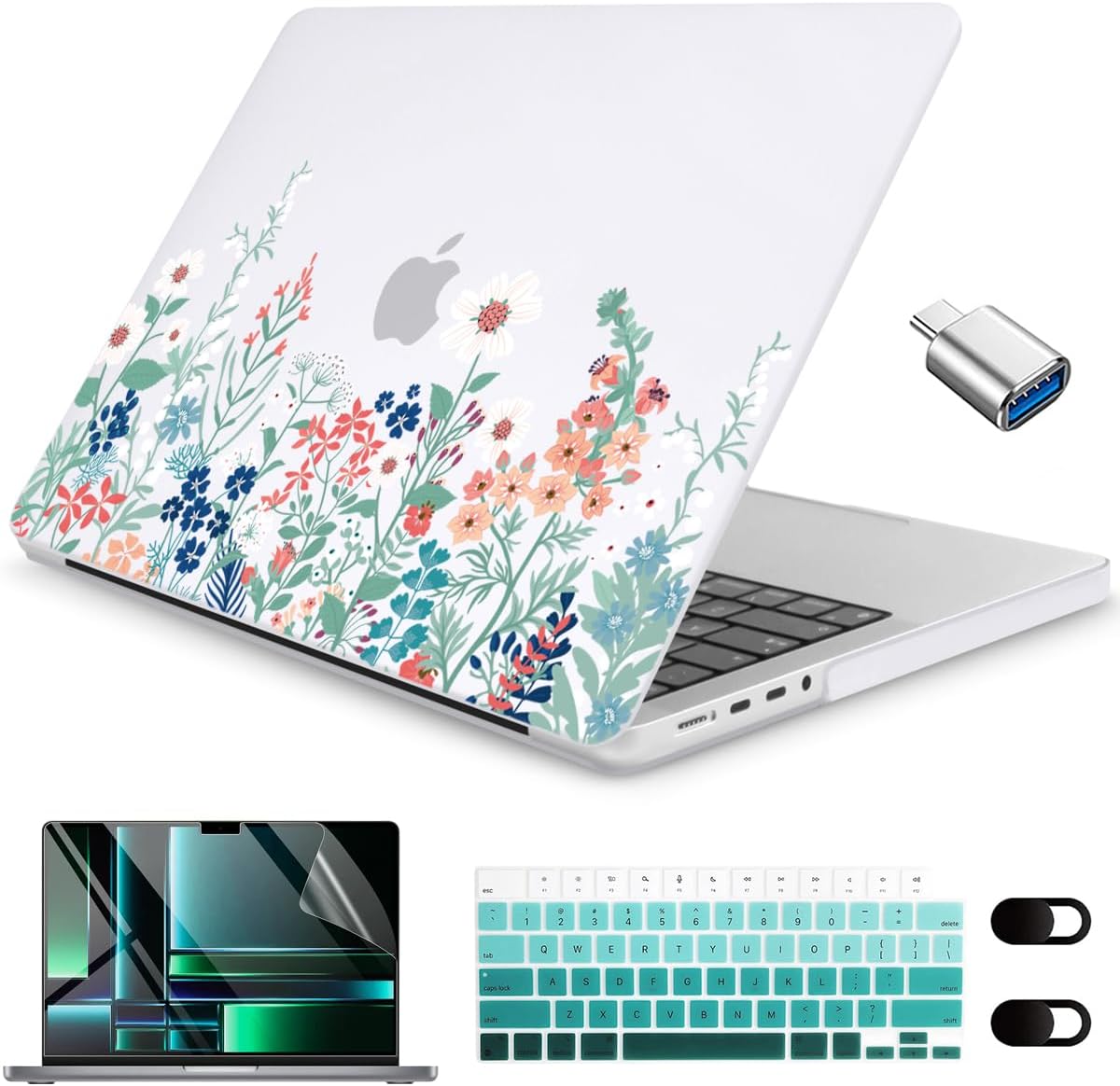 CISSOOK Matte Frosted Wildflower Hard Shell Case for MacBook Pro 14 Inch 2024 2023-2021 Release M4 A3112 A3185 A3401 M3 A2992 A2918 A2779 M2 A2442 M1, Plastic Cover for MacBook Pro 14 M1-M4 Chip