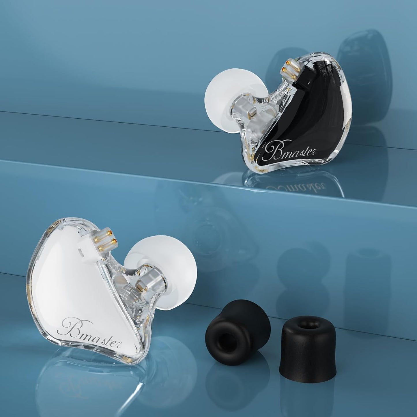 BASN Bmaster Triple Driver in-Ear Monitors Headphones with Powerful Deep Bass, HiFi Stereo IEM Earphones with Upgraded Detachable 2-Pin Cables for Musicians (White/Black, 2-Pin)