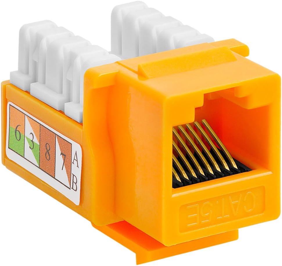 Cmple - 10 Pack Cat5e Keystone Jack Insert Punch Down RJ45 Connectors RJ45 Keystone Jack 90 Degree Female for Wall Plates, Patch Panels, Patch Cables, Ethernet Cables - Yellow