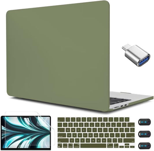 CISSOOK Compatible with MacBook Air 13.6 inch Case M4 A3240 M3 A3113 M2 A2681, Hard Shell Case with Keyboard Cover USB Adapter for MacBook Air 13.6 inch 2022-2025, Avocado Green
