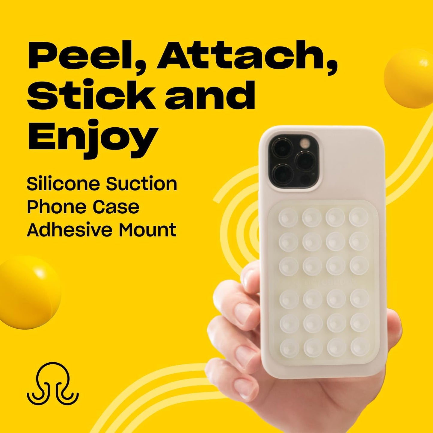 Classic MAX - Silicone Suction Phone Case Adhesive Mount - Hands-Free, Strong Grip Holder for Selfies and Videos - iPhone and Android Compatible - 2.6″ x 3.9″, Transparent