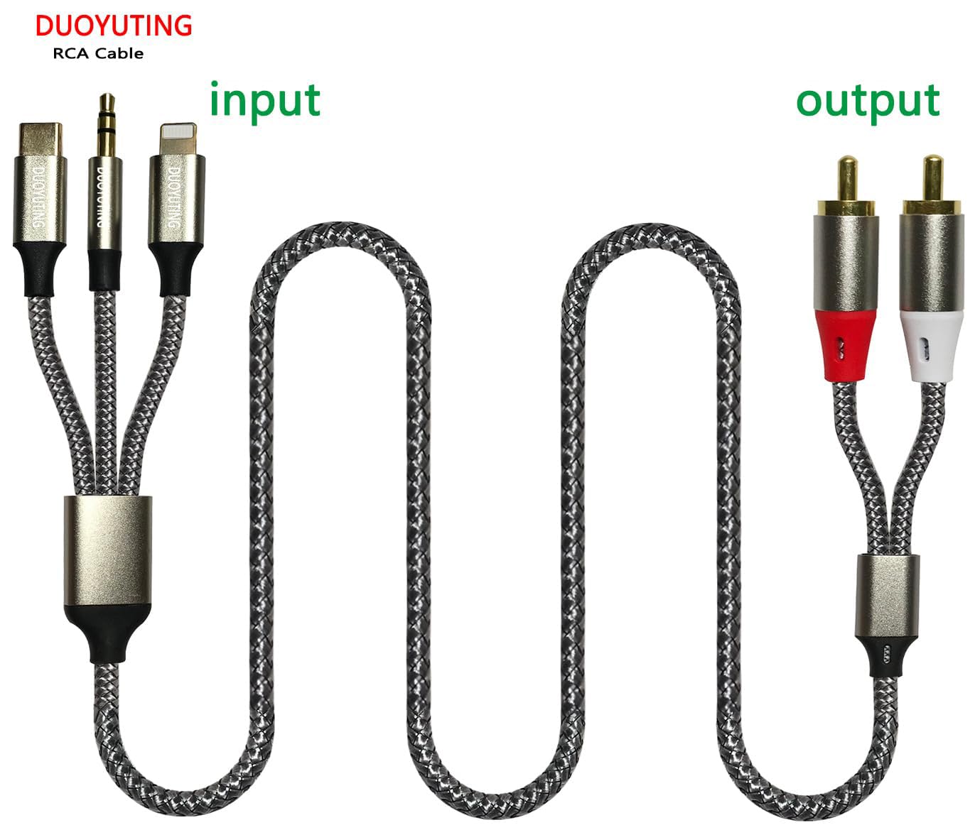 3 in 1 Audio Cable, iOS Phone/3.5mm AUX/USB C to 2 RCA,Stereo Audio Adapter for iPhone/Type C Phone/AUX to Amplifier/Sound Box & Home Theater etc.16.5FT