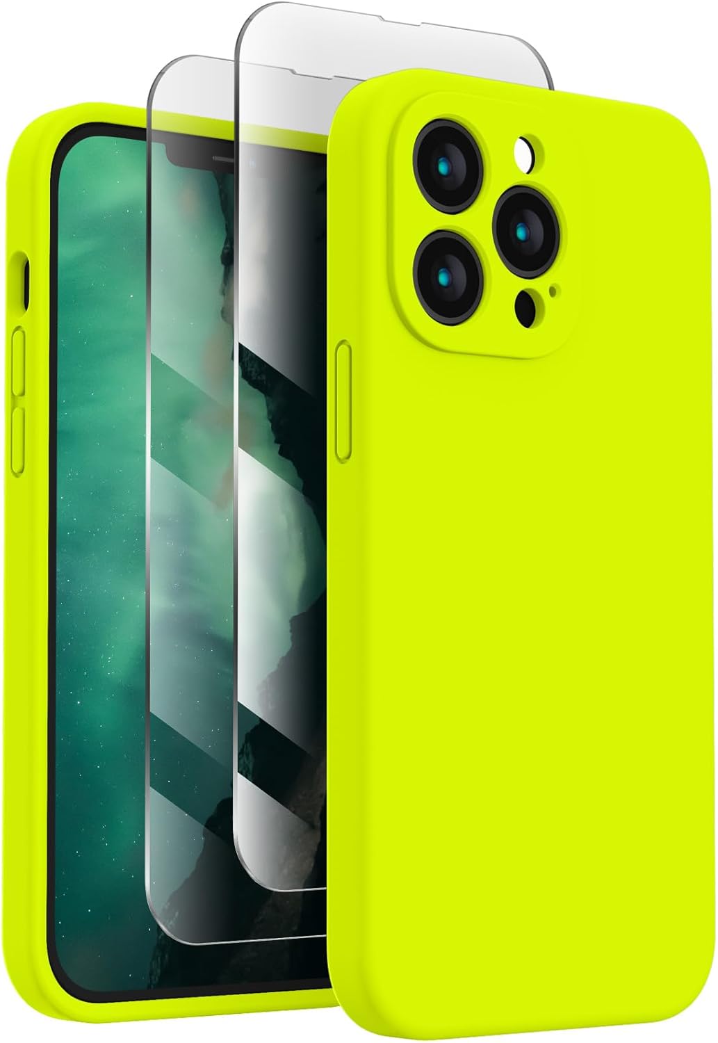 FireNova Designed for iPhone 13 Pro Case, Silicone Upgraded [Camera Protection] Phone Case with [2 Screen Protectors], Soft Anti-Scratch Microfiber Lining Inside, 6.1 inch, Fluorescent Green