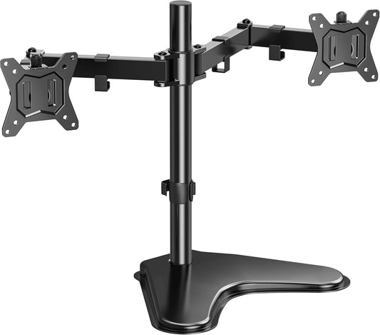 HUANUO 32 inches Dual Monitor Stand up to 17.6lbs per Arm, High-Grade Aluminum Free-Standing Dual Monitors Mount for 2 Screens. Fully Adjustable Dual Monitor Stand for Desk with Tilt, Swivel, Rotation