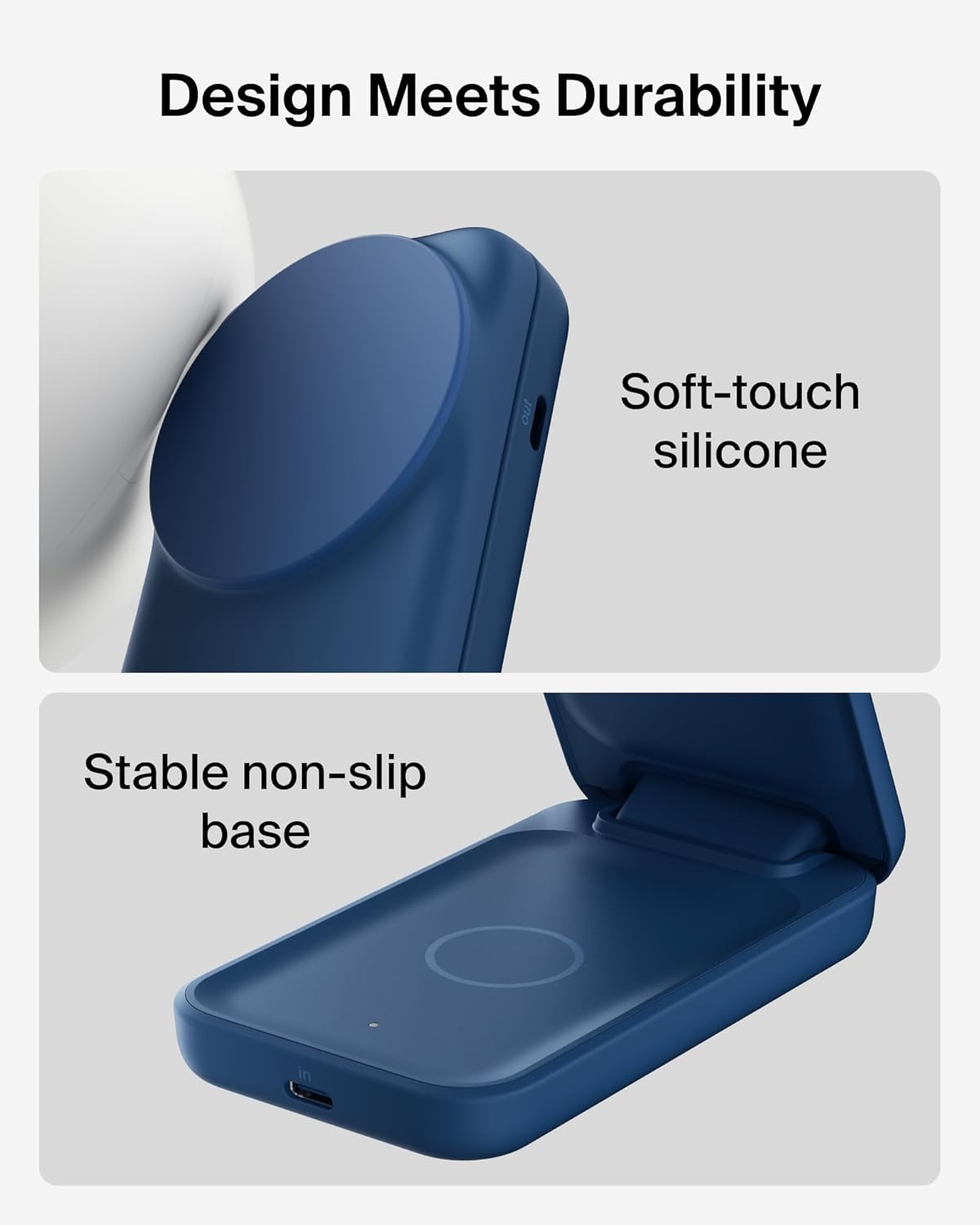 Belkin MagSafe Charger Compatible, 2-in-1 Charging Station, Qi2.2 25W Magnetic Wireless Charger Dock, Foldable Stand, with 5W USB-C Port, for iPhone 16/15/14, AirPods (45W Adapter Included)