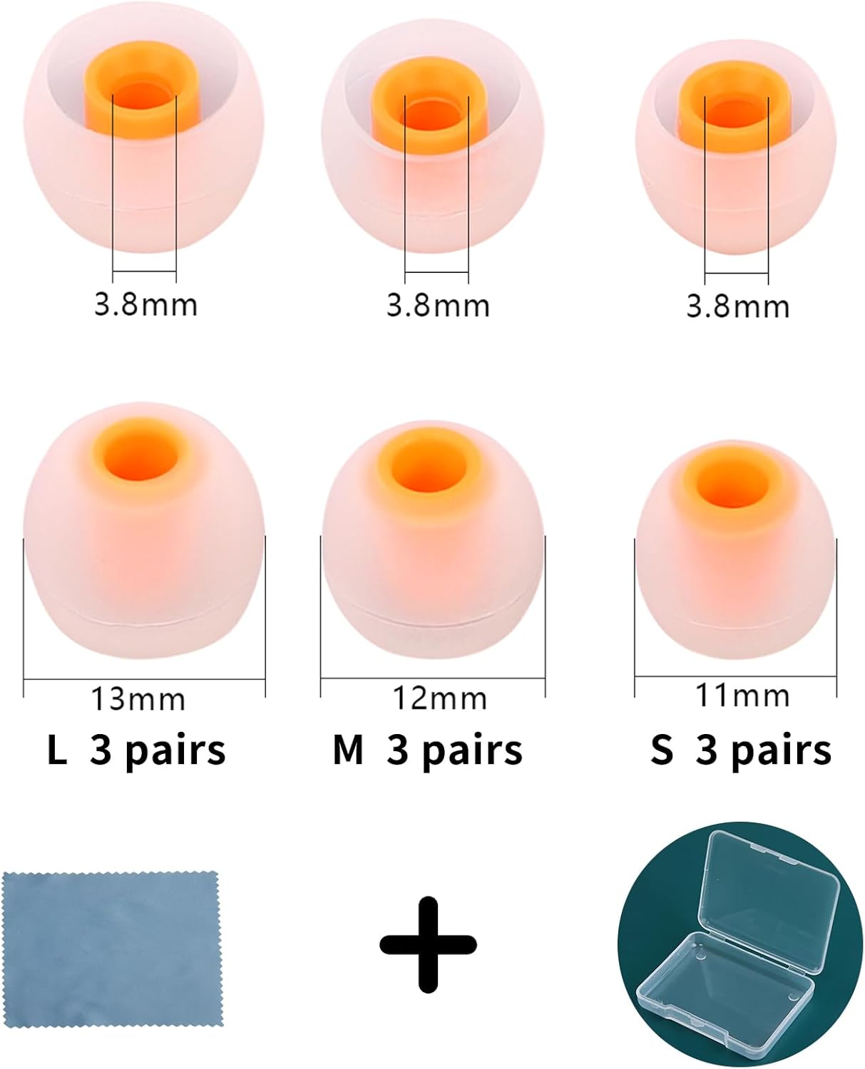 Earbud Tips Ear Bud Tips Soft Anti Slip Washable and Reusable Silicone Replacement Earbud Tips Fit Most in-Ear Earbuds(Inner Hole 3.8mm -5.1mm) 18pcs S M L