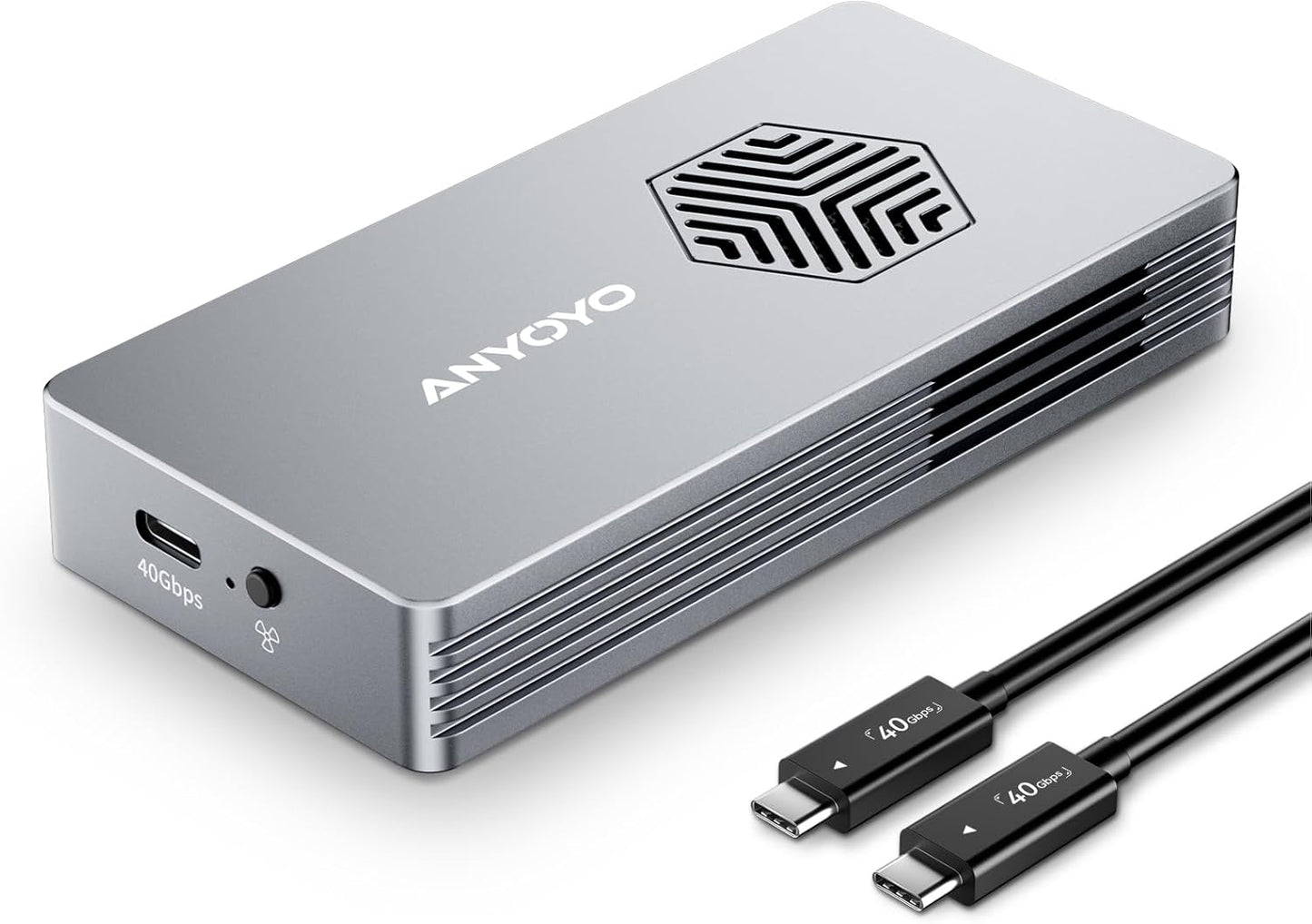 ANYOYO 40Gbps M.2 NVMe SSD Enclosure with Cooling Fan for M1 M2 Pro/Max,M.2 NVMe Enclosure Compatible with Thunderbolt 3/4/5/USB4/3.2/3.1 Support M/B+M Key Size 2230/2242/2260/2280 up to 2700 MB/s