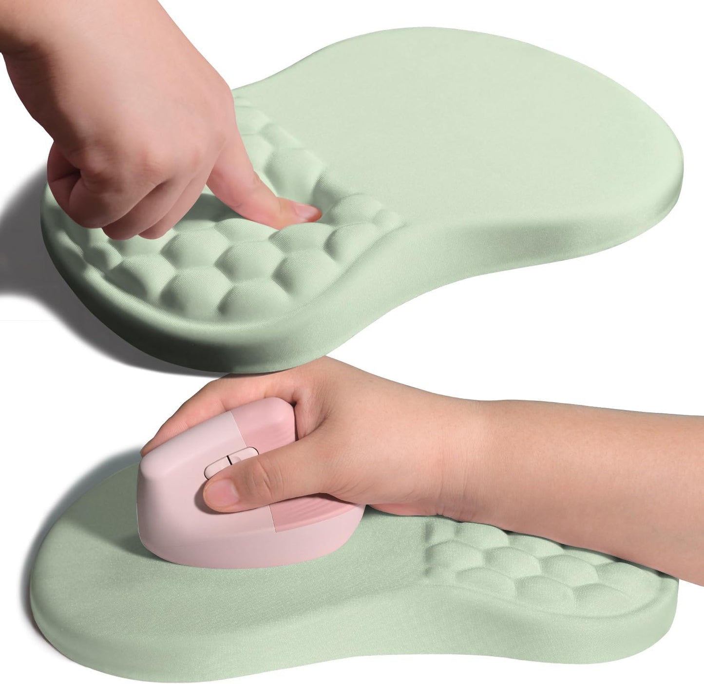 Ergonomic Joint Wrist Support Mouse Pad with Memory Foam Cushion Massage Bump, Carpal Tunnel Pain Relief Mousepad Slope Design for Wrist Rest, 11.8x7.9 in, DarkSeaGreen