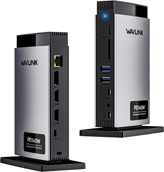 WAVLINK Laptop Docking Station 3 Monitors(Max Resolution: Single 8K or Triple 4K), 11-in-1 USB C Docking Station with 125W PD3.1 Pass-Through, 2*HDMI + DP, for MacBook M1/M2/M3/M4 & Windows, SD/TF